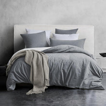 Bettwäsche Set 220x240 Baumwolle 3tlg. Dunkelgrau Stone Washed