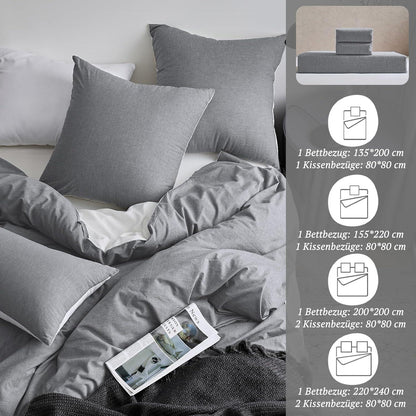 Bettwäsche Baumwolle Stone Washed-Look 220x240cm Grau 3tlg