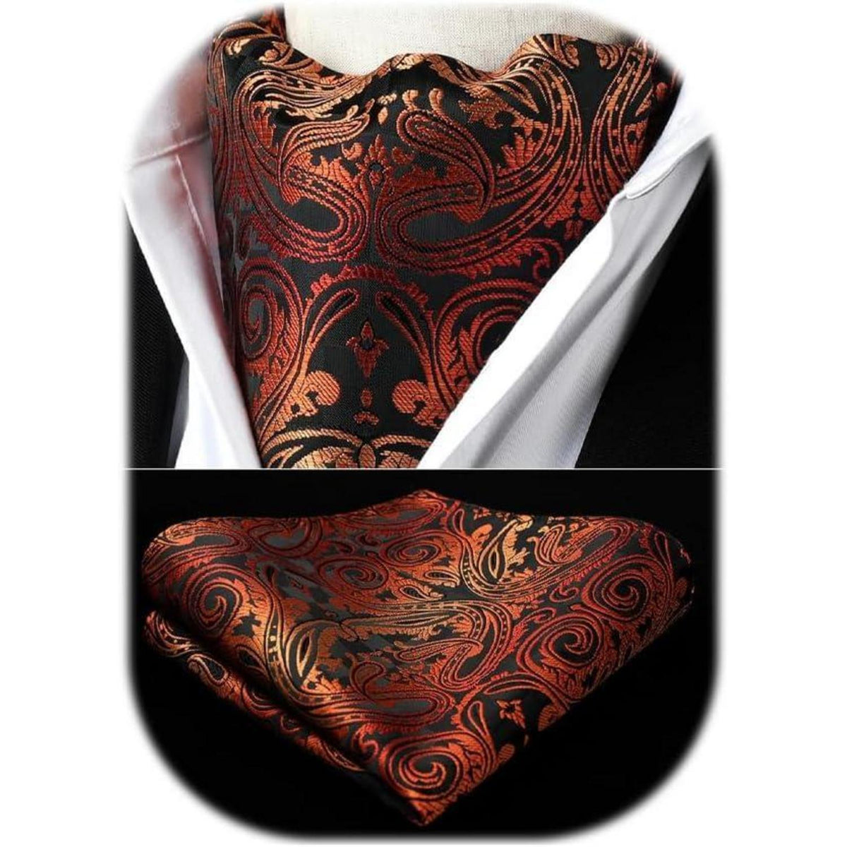 Ascot Krawattenschal & Einstecktuch Set Herren Gold Paisley