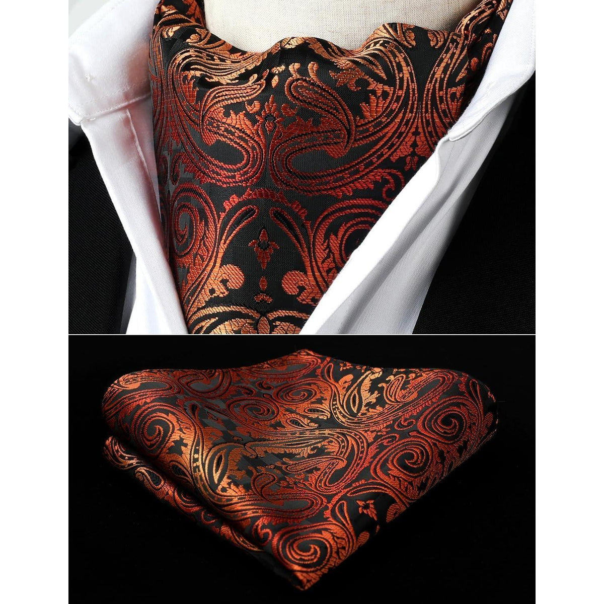 Ascot Krawattenschal & Einstecktuch Set Herren Gold Paisley