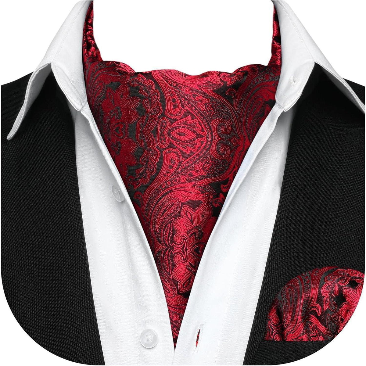 Herren Krawattenschal & Einstecktuch Set Rot Paisley