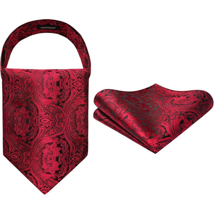 Herren Krawattenschal & Einstecktuch Set Rot Paisley