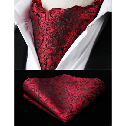 Herren Krawattenschal & Einstecktuch Set Rot Paisley