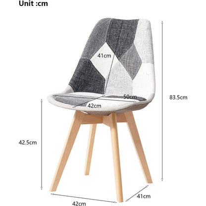 Patchwork Esszimmerstühle Set (8) – Grau & Abnehmbare Kissen