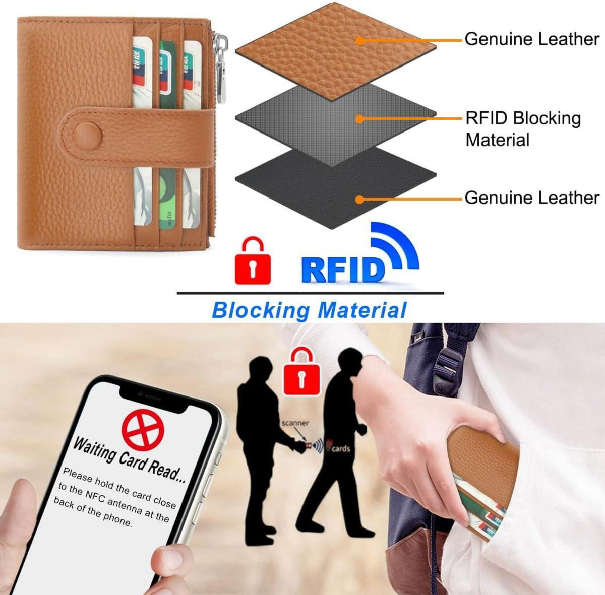 Klein Damen Geldbeutel Leder Portemonnaie RFID Schutz Brieftasche 13