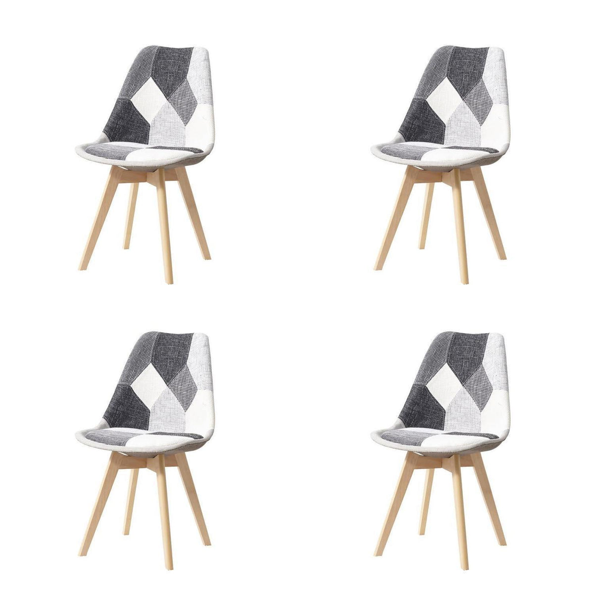Patchwork Esszimmerstühle Set Grau | Bequeme Sitzkissen & Massivholz