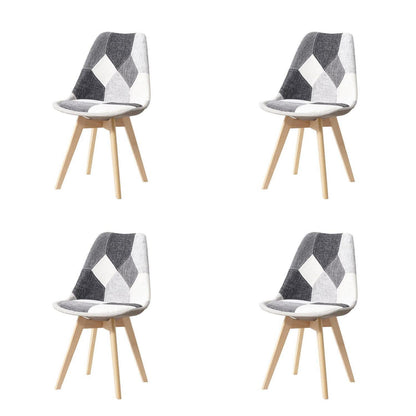 Patchwork Esszimmerstühle Set Grau | Bequeme Sitzkissen & Massivholz