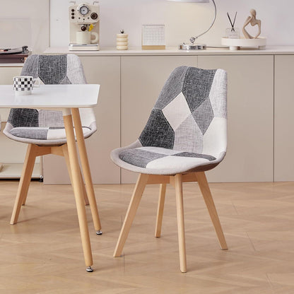 Patchwork Esszimmerstühle Set Grau | Bequeme Sitzkissen & Massivholz