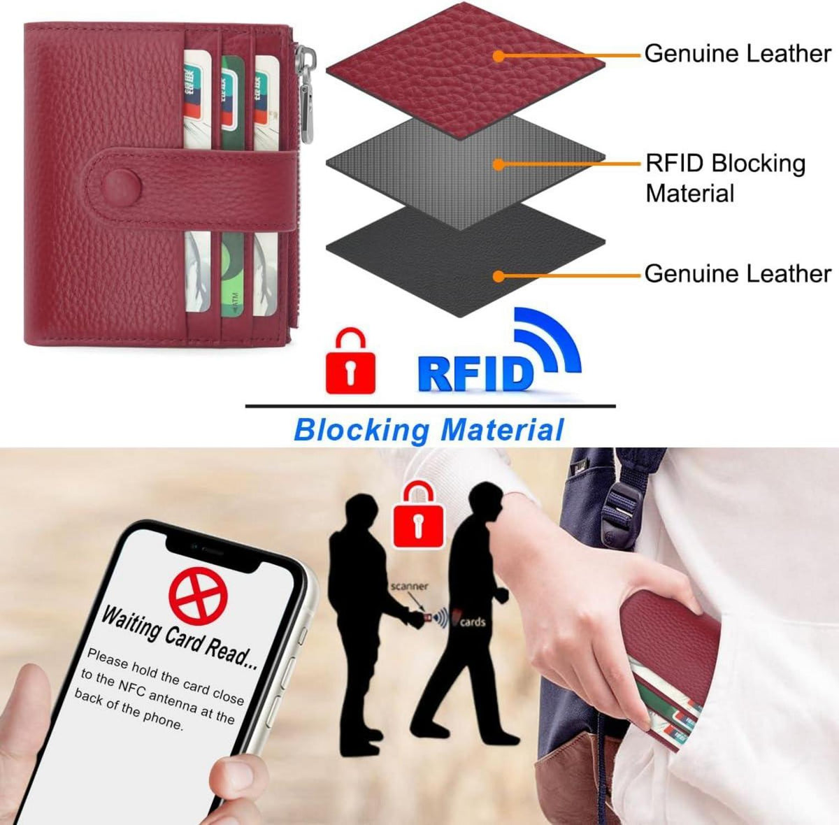 Kleiner Damen Geldbeutel Leder RFID Portemonnaie 13 Kartenfächer