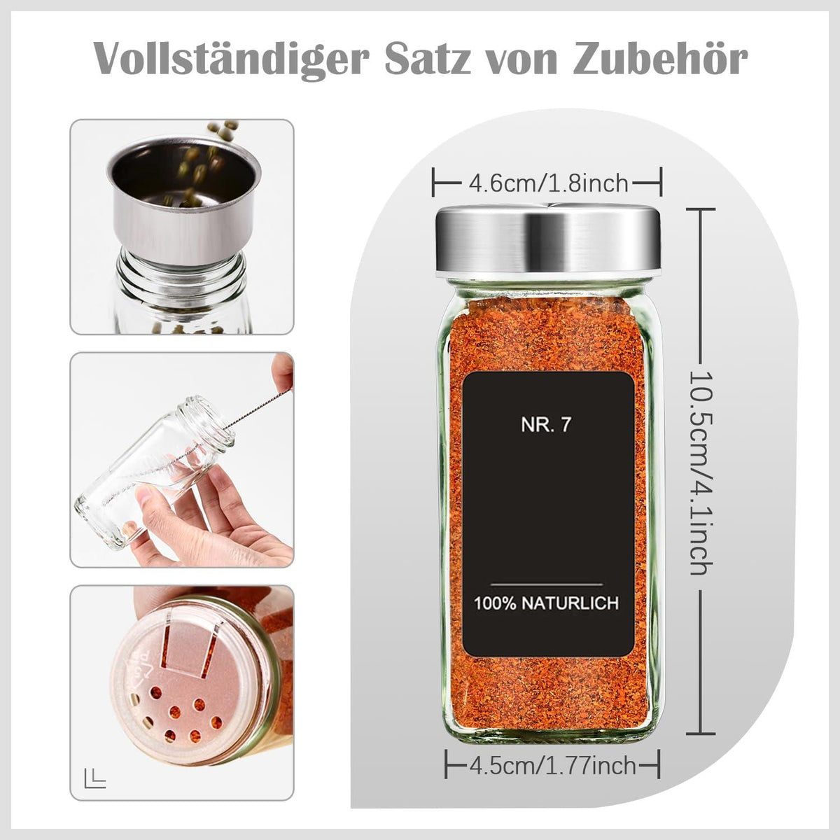Gewürzgläser Set 24-tlg. Edelstahl Streueinsatz 120ML