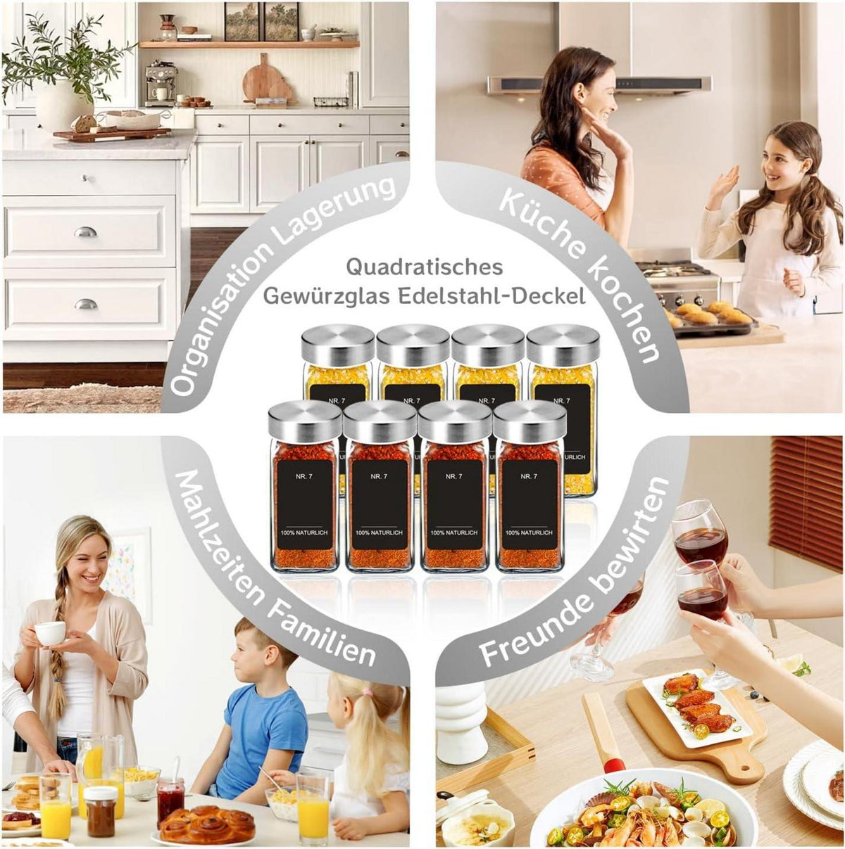 24er Gewürzgläser Set mit Streueinsatz und Trichter, Spice Jars Organizer