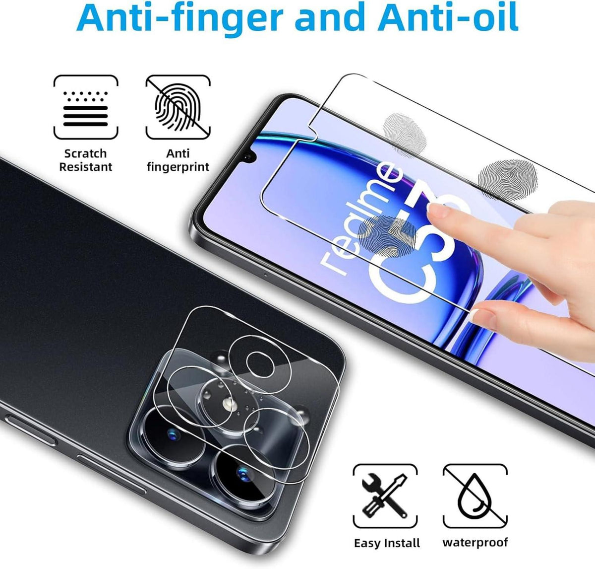 Schutzglas Realme C53 Panzerglas Kameraschutz 9H Härte Folie