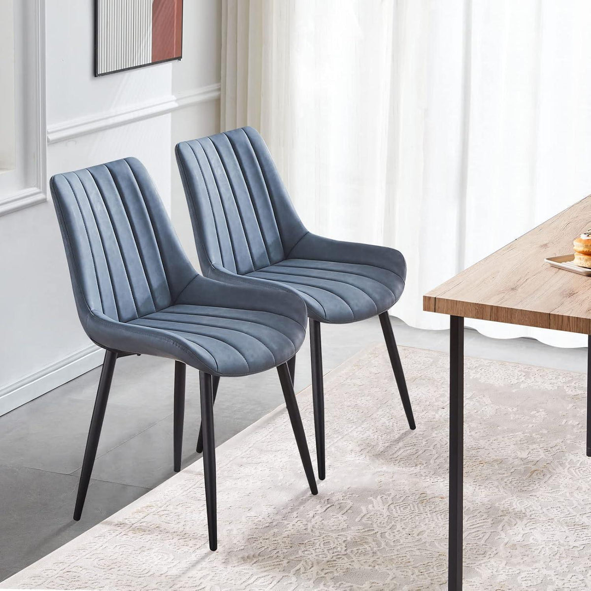 Esszimmerstühle Set 2 Blau, Bequeme Polsterstühle in Lederoptik