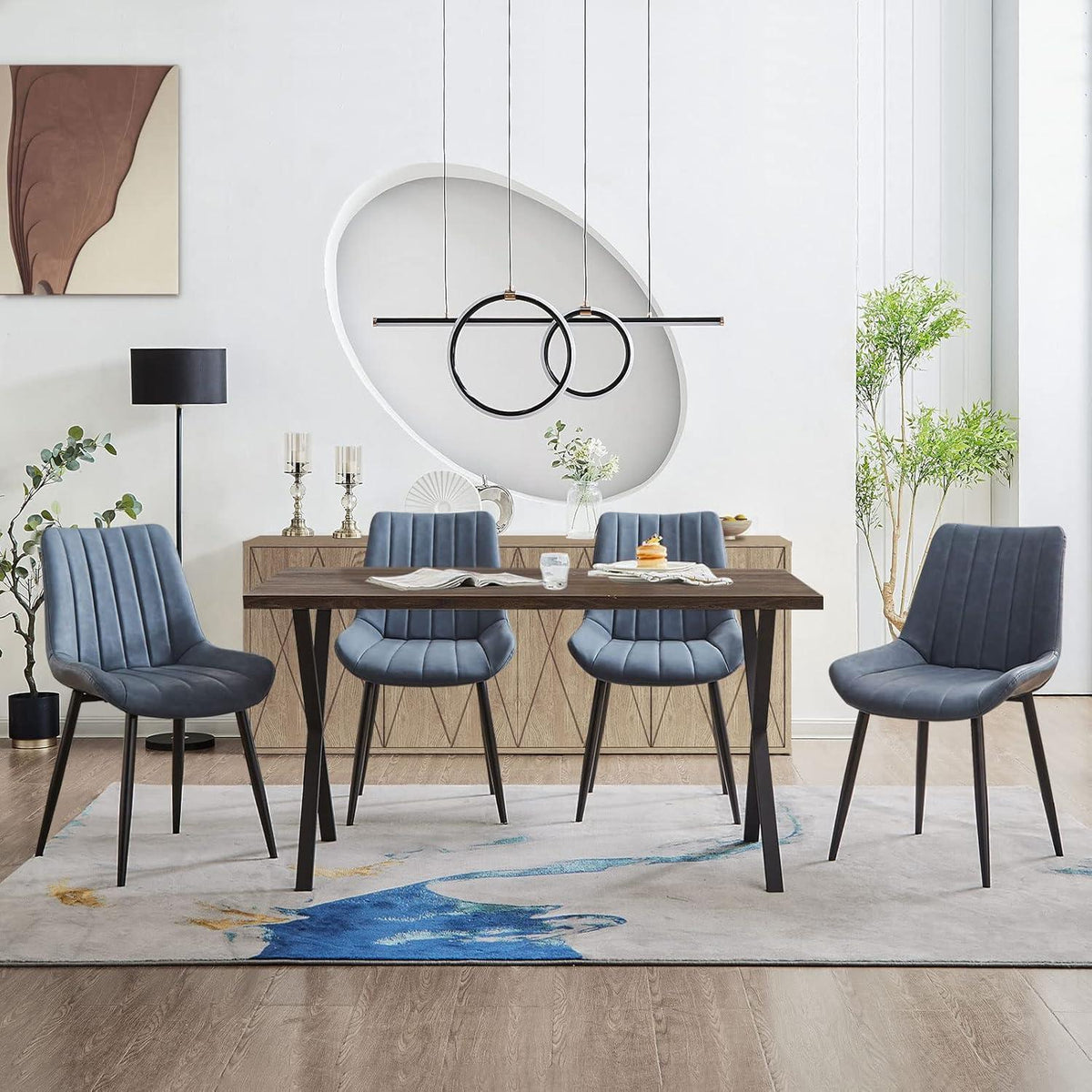 Esszimmerstühle Set 2 Blau, Bequeme Polsterstühle in Lederoptik