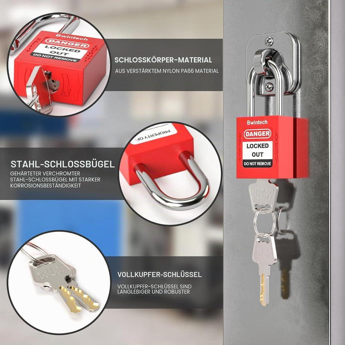 Sicherheitsvorhängeschloss rot für Lockout Tagout Anwendungen
