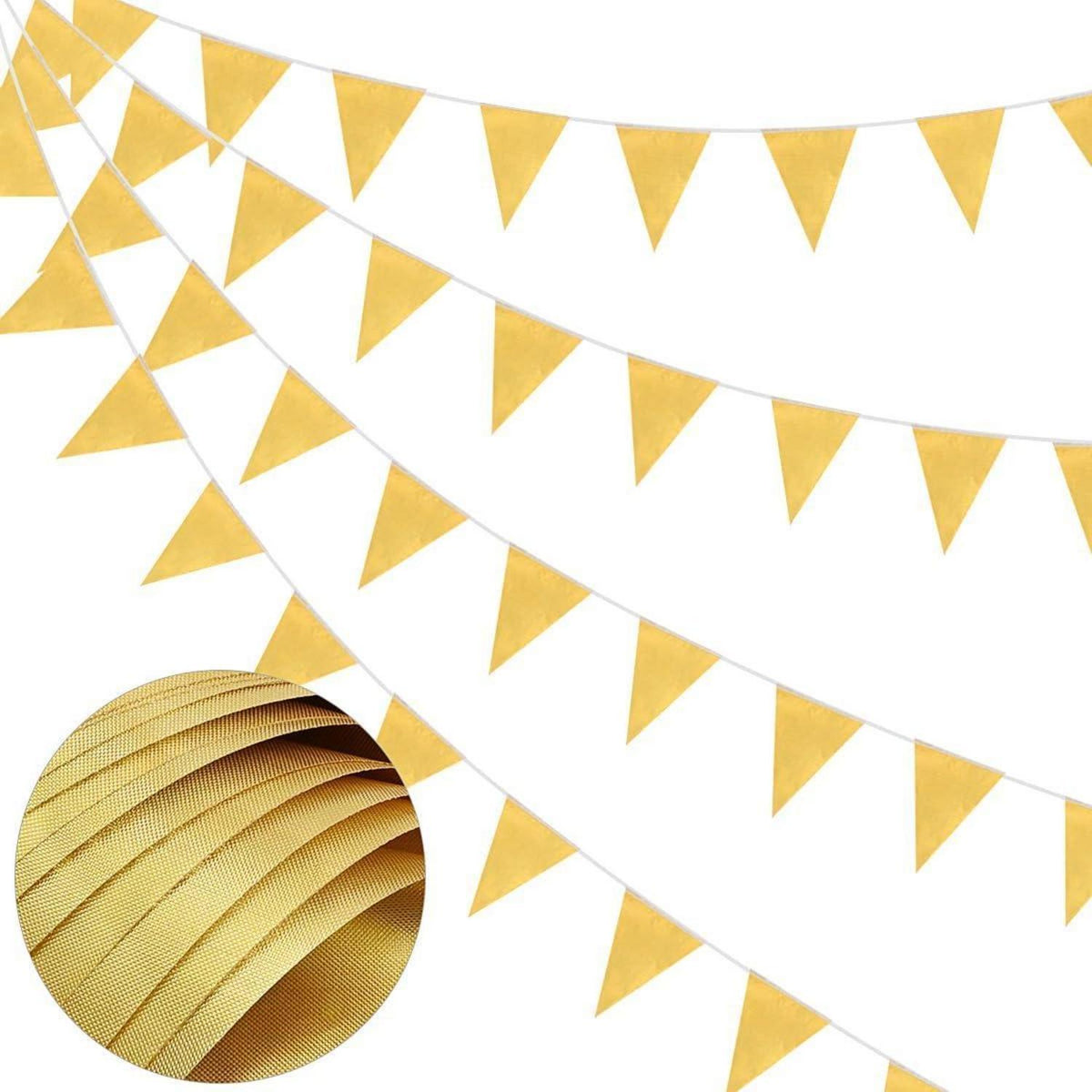 Goldene Wimpelkette 20m – 52 Dreiecke für Party & Hochzeit