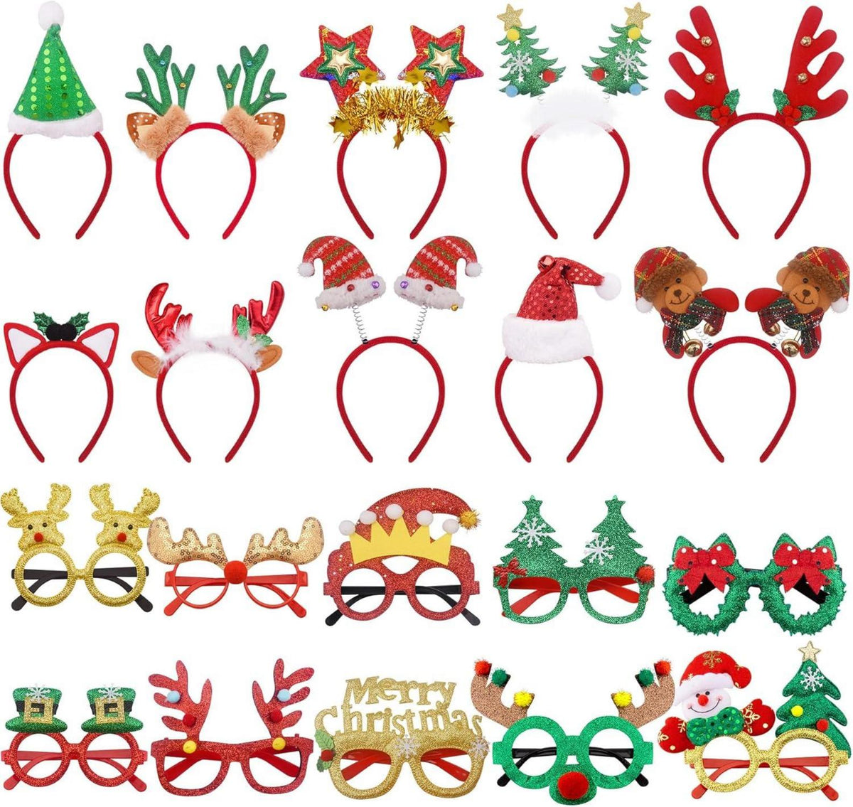 Weihnachts Stirnbänder Brillen Set Weihnachten Party Kostüm