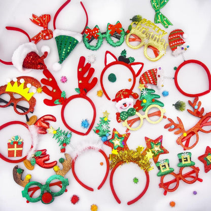 Weihnachts Haarreifen und Brille Set, 20-teilig, Party Kostüm, Weihnachtsschmuck