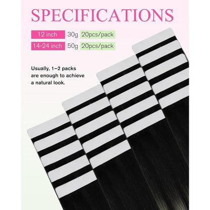 Tape-In Haarverlängerung Ombre Schwarz Silber 55cm Echthaar