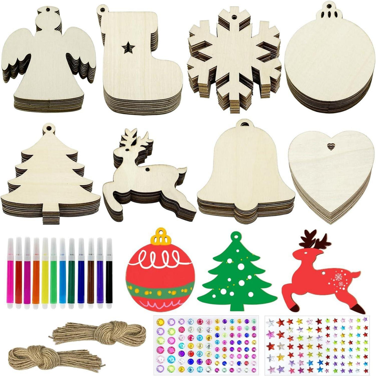 80er Holz Weihnachtsbaum Deko DIY Set mit Stiften & Aufklebern