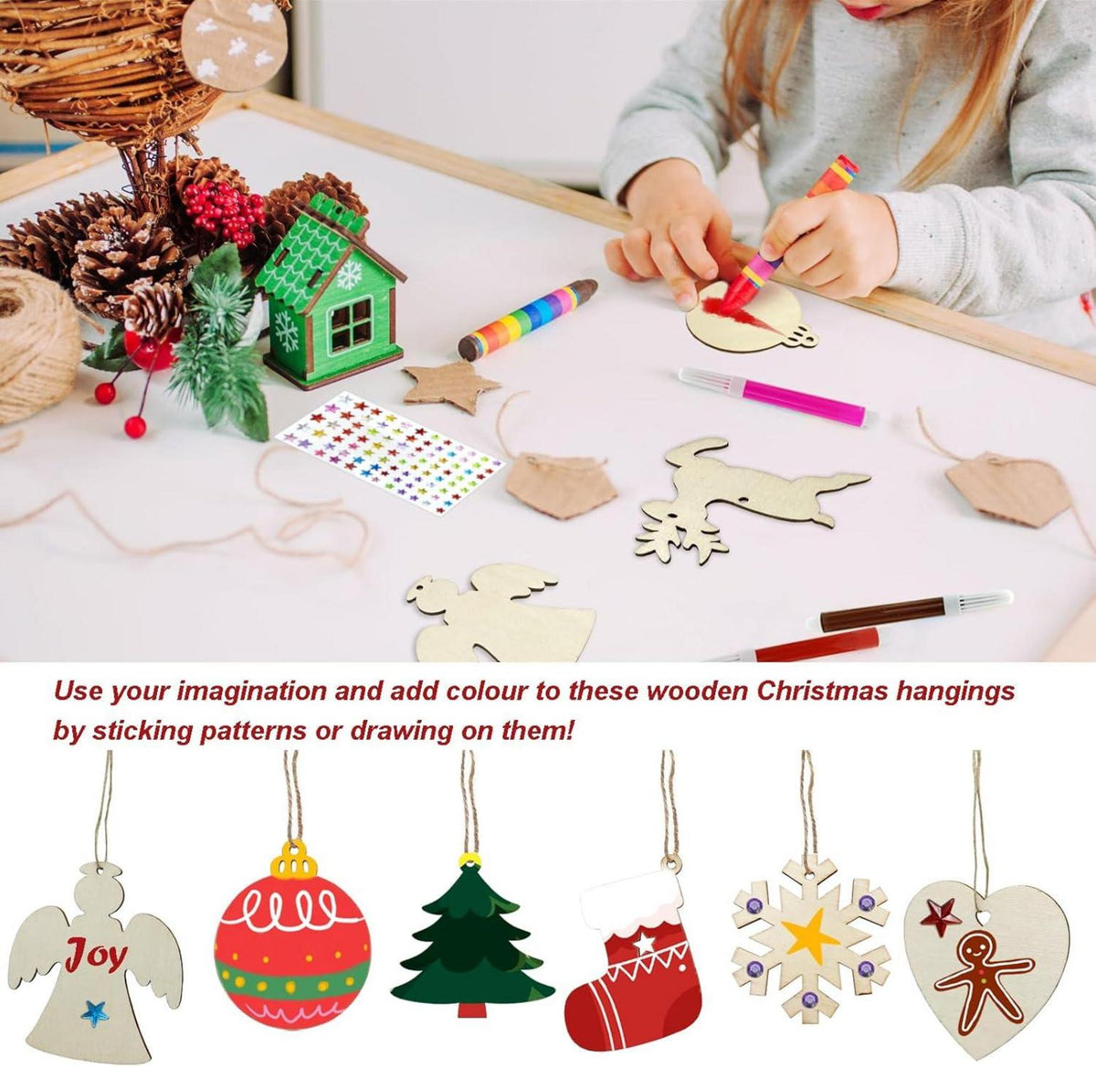80 Hölzerne Weihnachtsbaum Anhänger zum Basteln