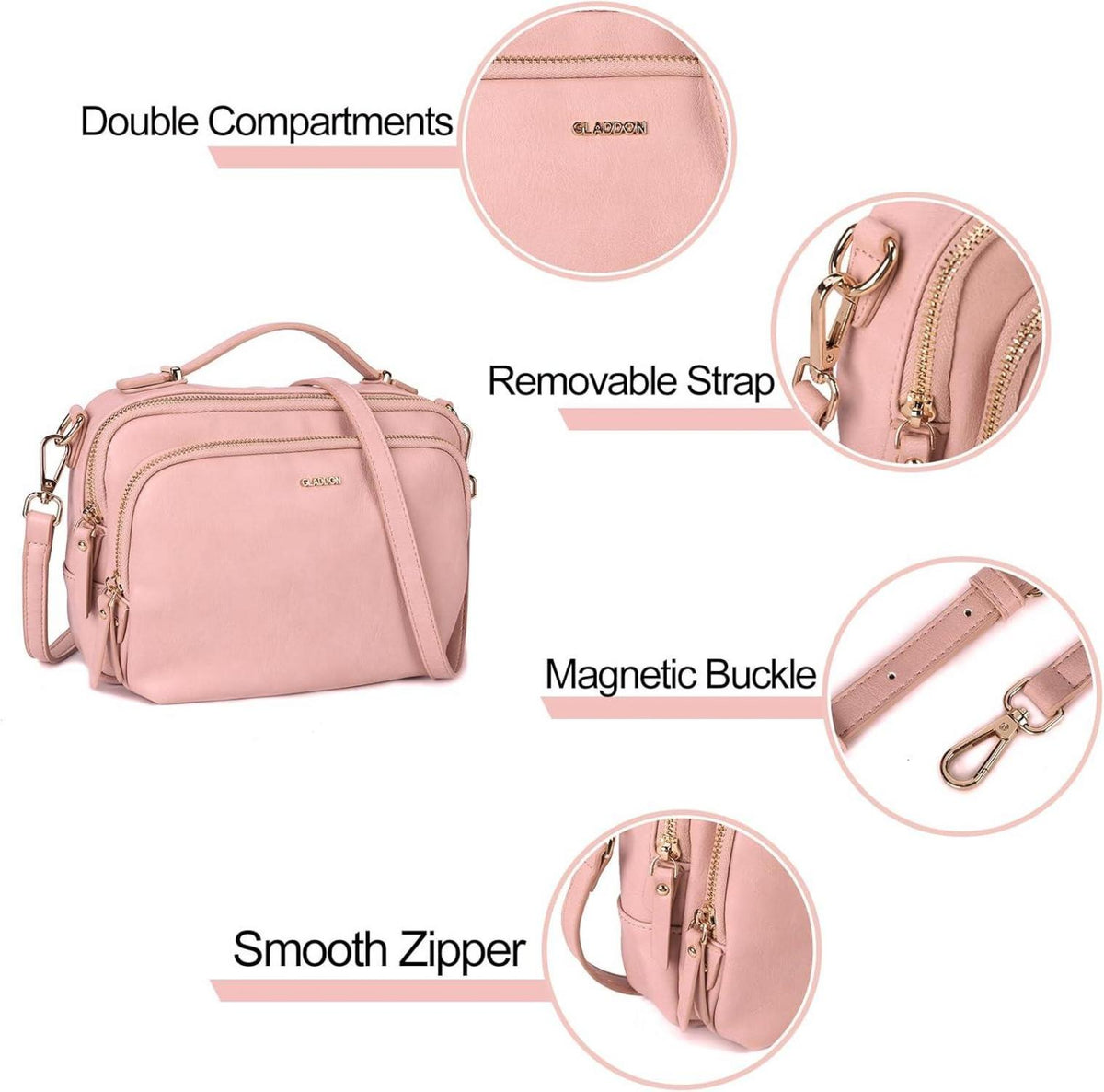 Umhängetasche Damen Klein Rosa Leder Crossbody Handtasche Frauen Geschenk