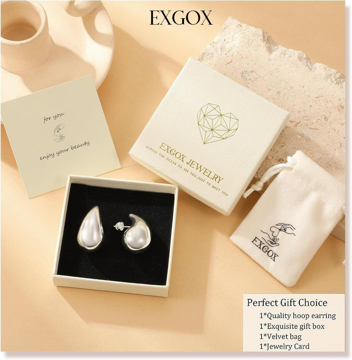 Ohrringe Damen Gold Chunky Waterdrop 18K Vergoldet Hypoallergen Hollow