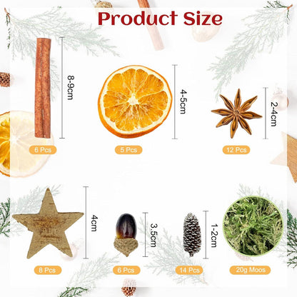 52 Stück Weihnachtsdeko Adventskranz Natur Kokossterne Orangenscheibe Zeder Anis
