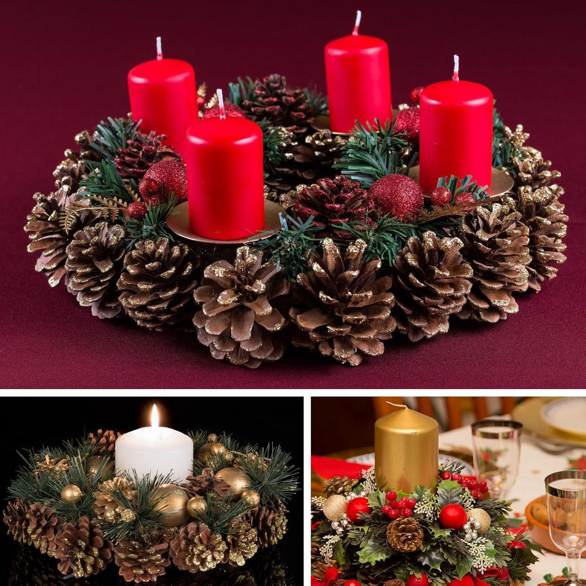 30 Stück Goldene Tannenzapfen 3-4cm Weihnachtsdeko Set für Basteln, DIY