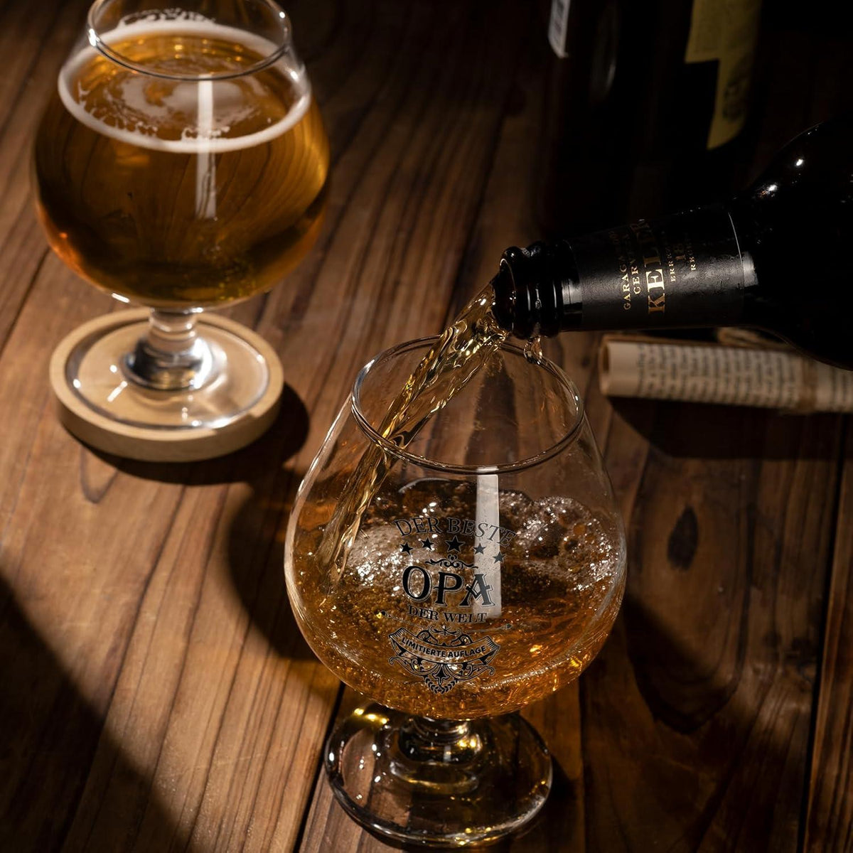 Opa Geschenk Bierkrug Glas Bambus Untersetzer 17OZ für Geburtstag