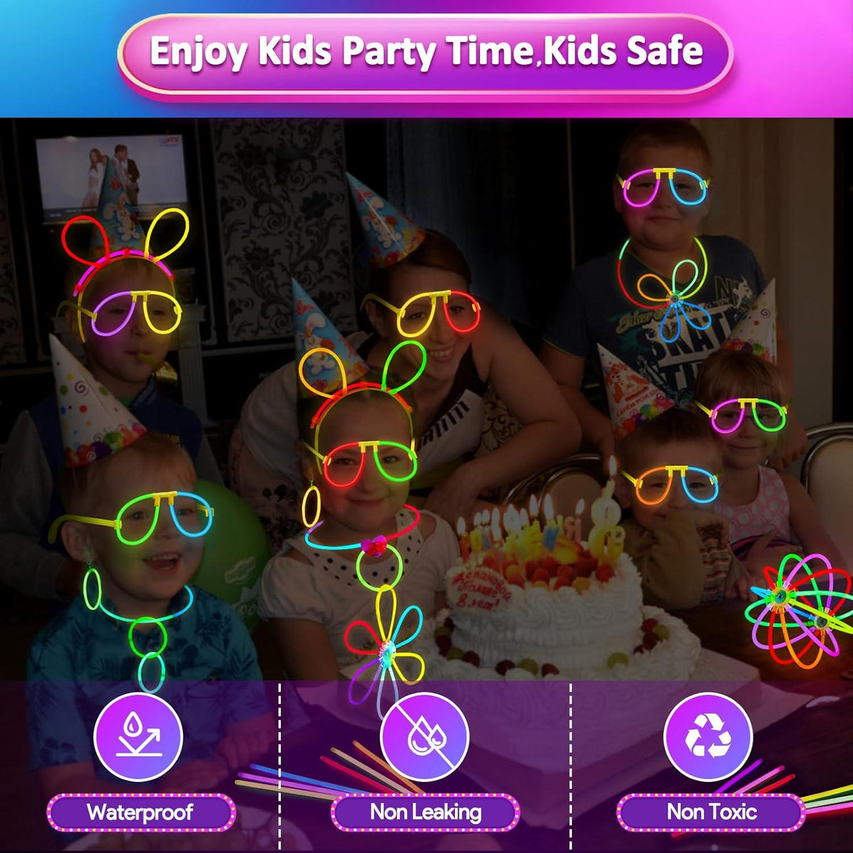 326er Neon Knicklichter Party Set mit 150 Leuchtstäben & 176 Verbinder