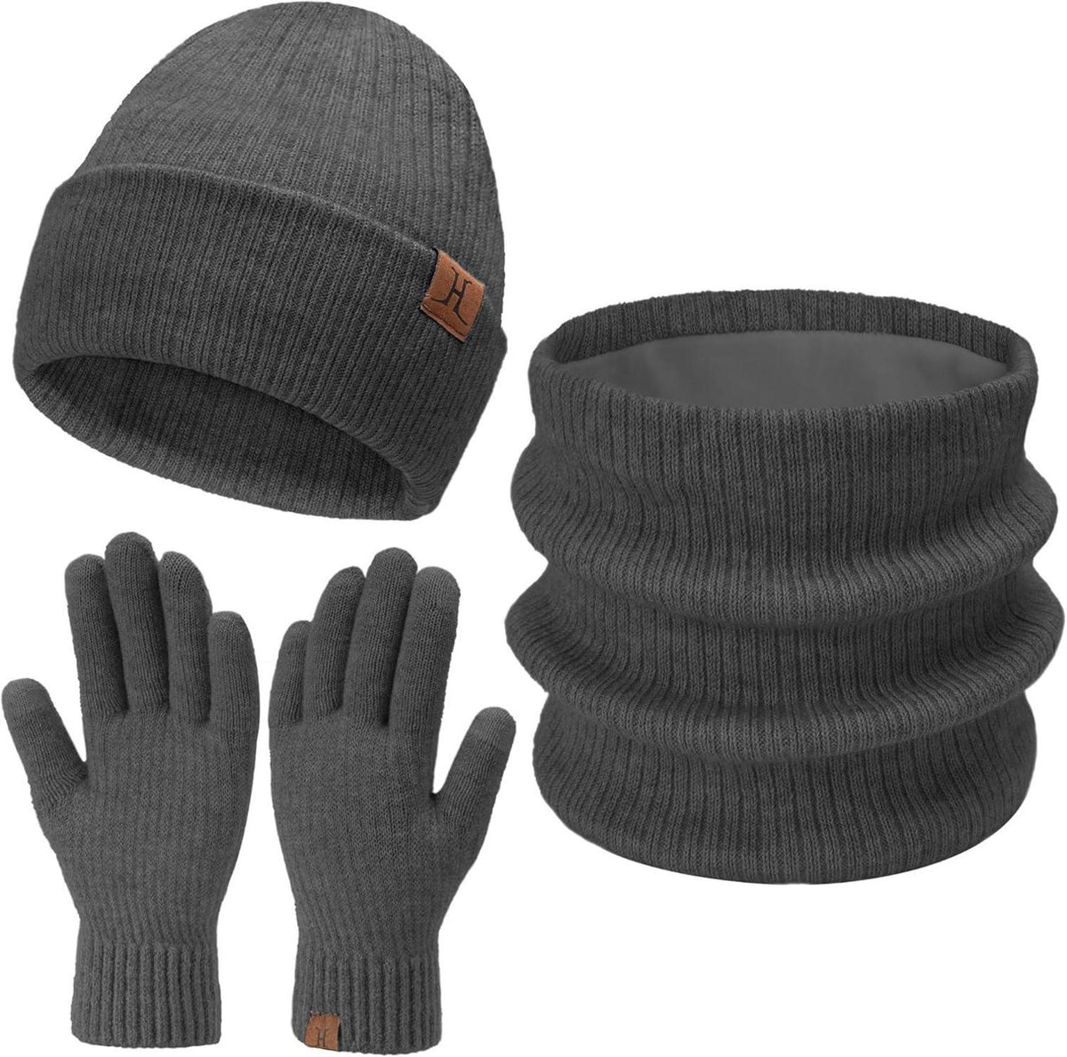 Winter Beanie Mütze und Schal Set Dunkelgrau Warm Unisex