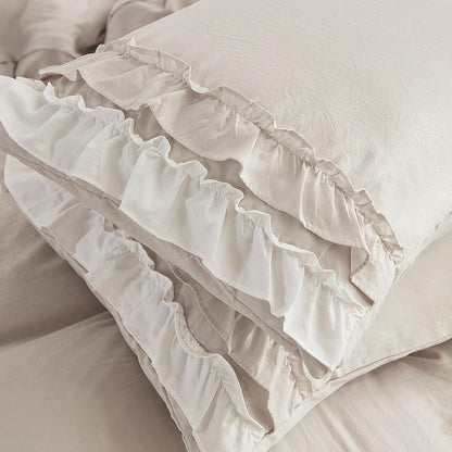 Bettwäsche-Set 200x220 cm, Rüschenoptik, Beige, 3-teilig