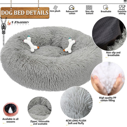 Rundes Hundebett Flauschig Donut – Bequemes Hundesofa 2XL Grau