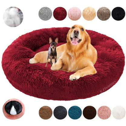 Rundes Hundebett Flauschig Donut – Bequemes Hundesofa in Weinrot 4XL