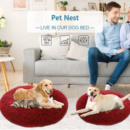 Rundes Hundebett Flauschig Donut – Bequemes Hundesofa in Weinrot 4XL