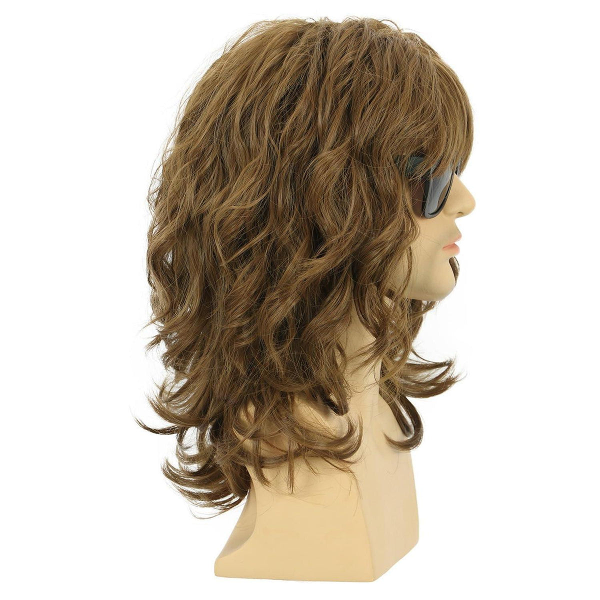 Braune Lockenperücke 70er 80er Rocker Stil