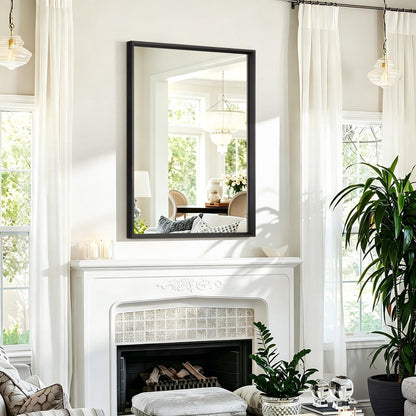 Großer Wandspiegel 65x45 cm, Rechteckig, Schwarzer Metallrahmen