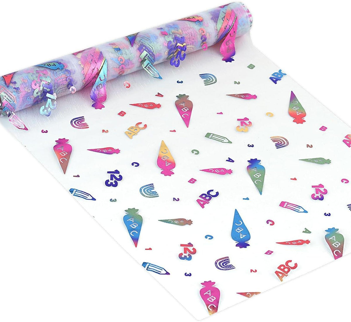 Transparentes Tischband mit ABC Motiv, Einschulung Deko 300x29cm