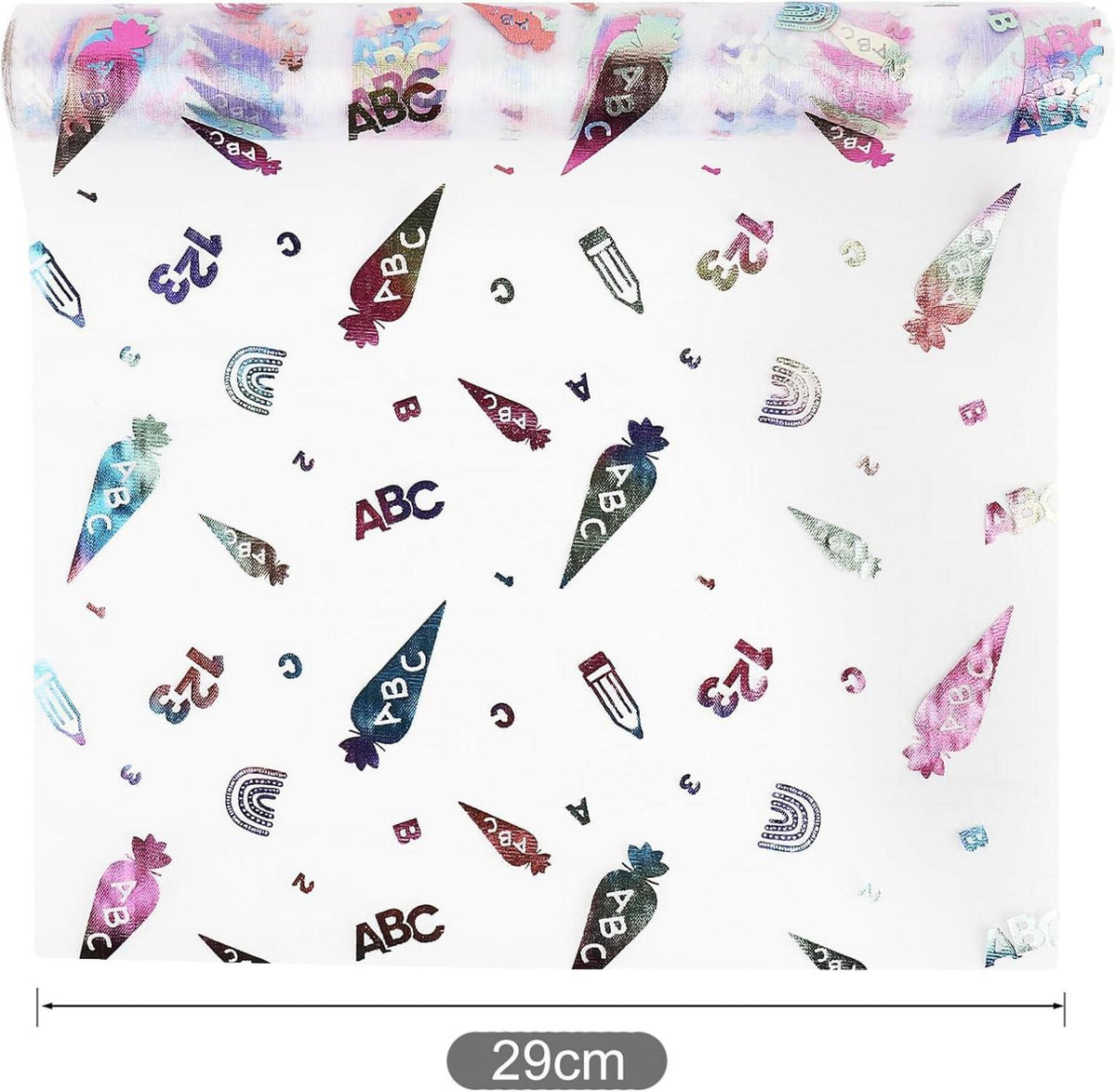 Transparentes Tischband mit ABC Motiv, Einschulung Deko 300x29cm