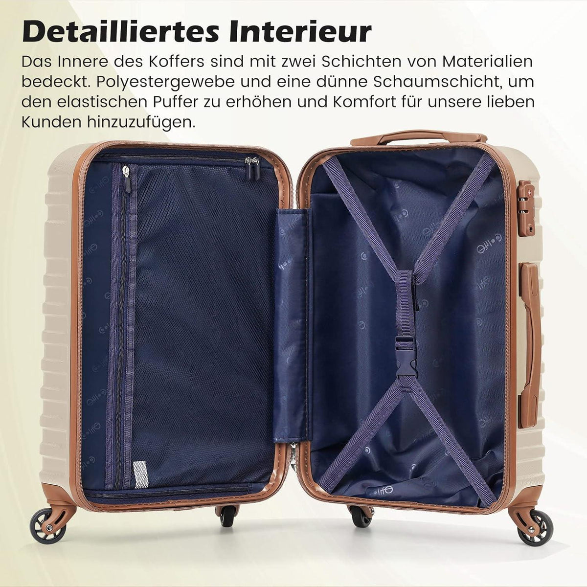 ABS Hartschalen Koffer 4 Rollen TSA-Schloss 3tlg Set Blau/Rot