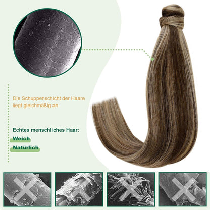 Echthaar Zopf Extension Dunkelbraun mit Blond Highlights 40cm