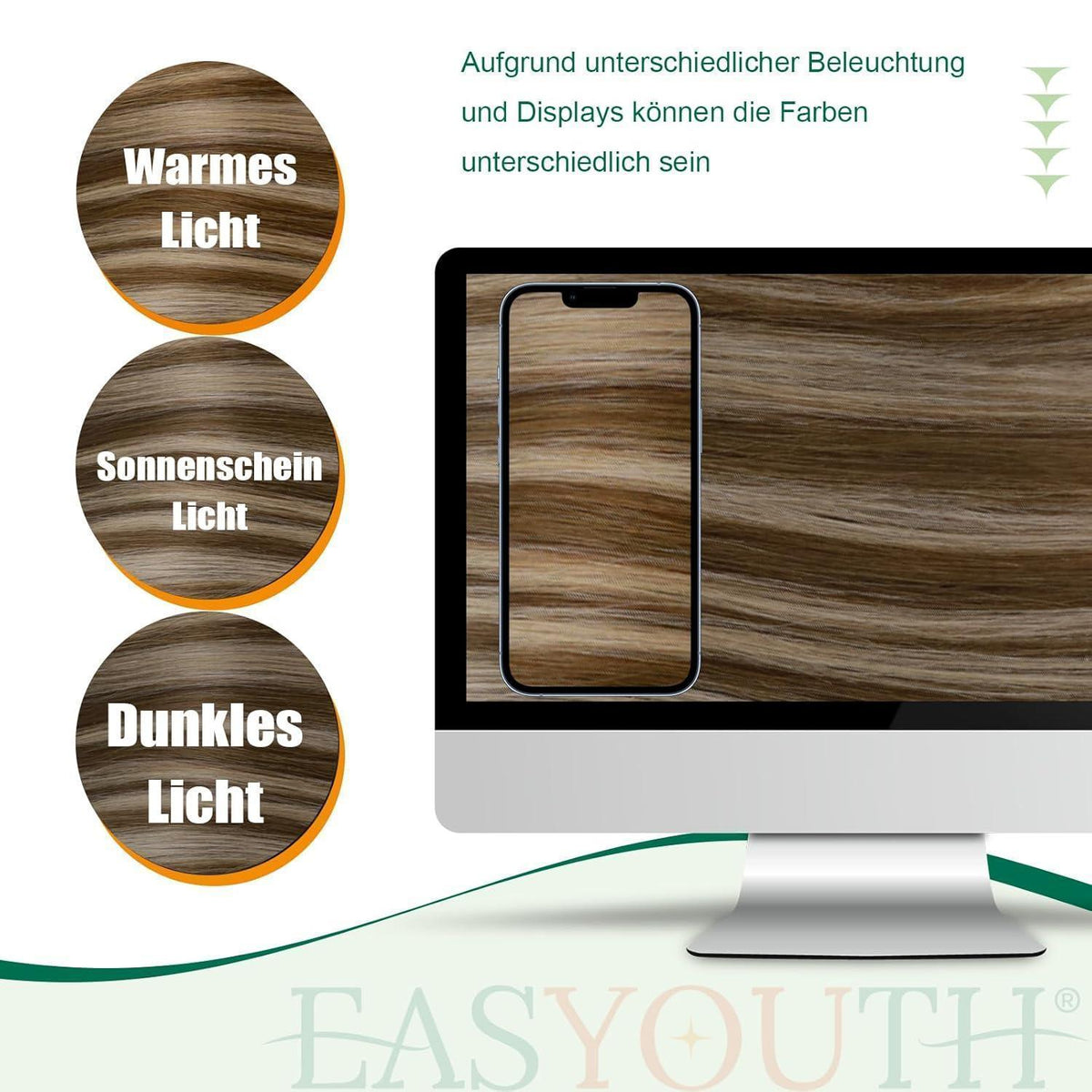 Echthaar Zopf Extension Dunkelbraun mit Blond Highlights 40cm