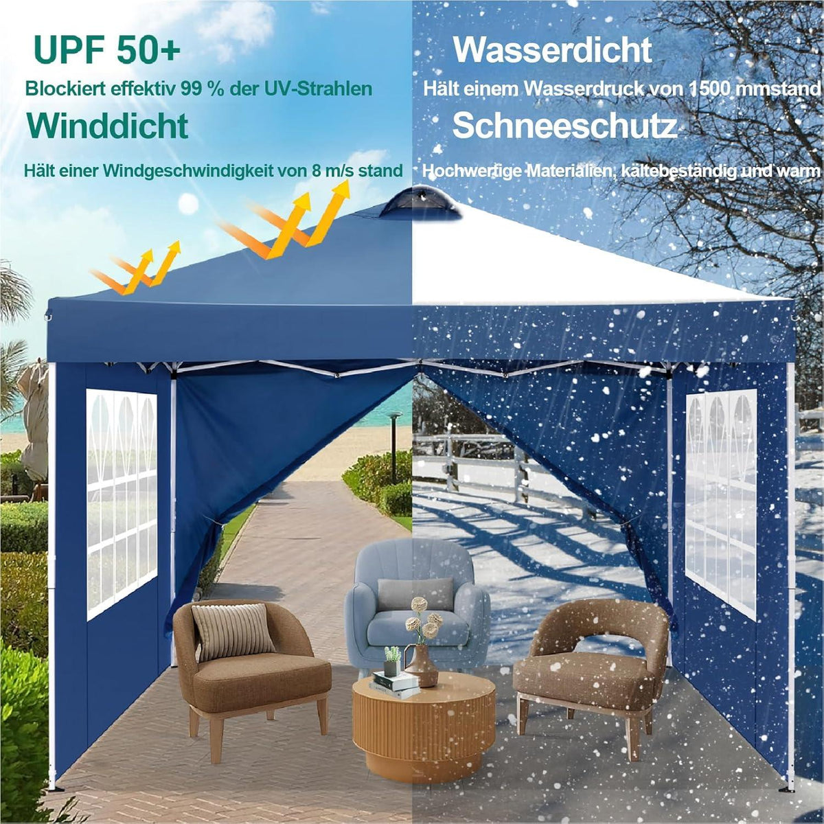 COBIZI Pavillon 3x3 UV-Schutz 50+ Wasserdicht Stabil mit 4