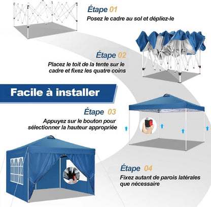 COBIZI Pavillon 3x3 UV-Schutz 50+ Wasserdicht Stabil mit 4 Seitenteilen Sandsäcke Blau