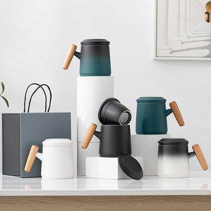 Disoza Teetasse mit Deckel Porzellan Keramik 400ml Schwarz