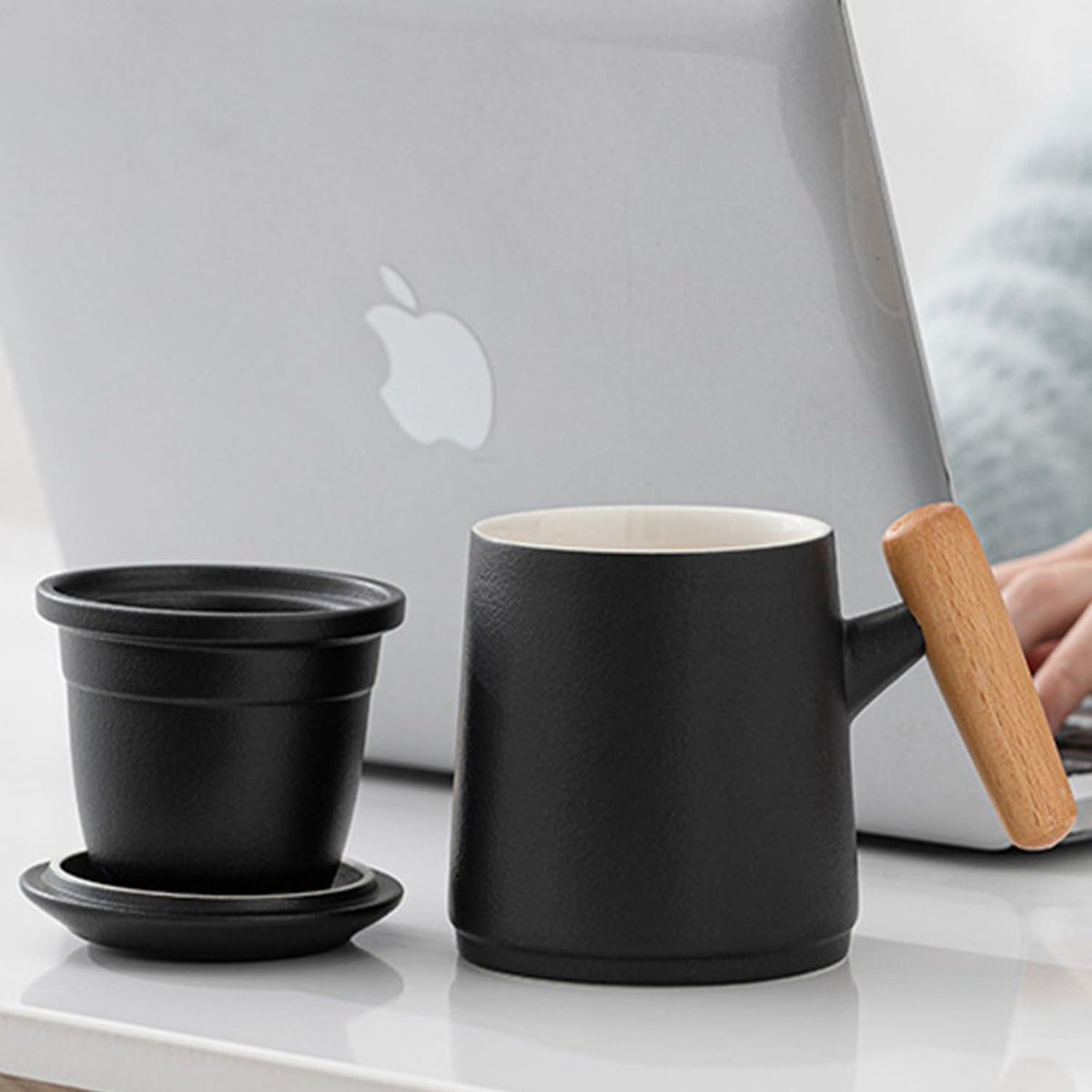 Disoza Porzellan Teetasse mit Deckel und Sieb 400ml - Geschenk Tee