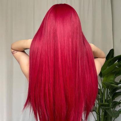 Rote lange gerade Cosplay Perücke mit Pony – 70cm