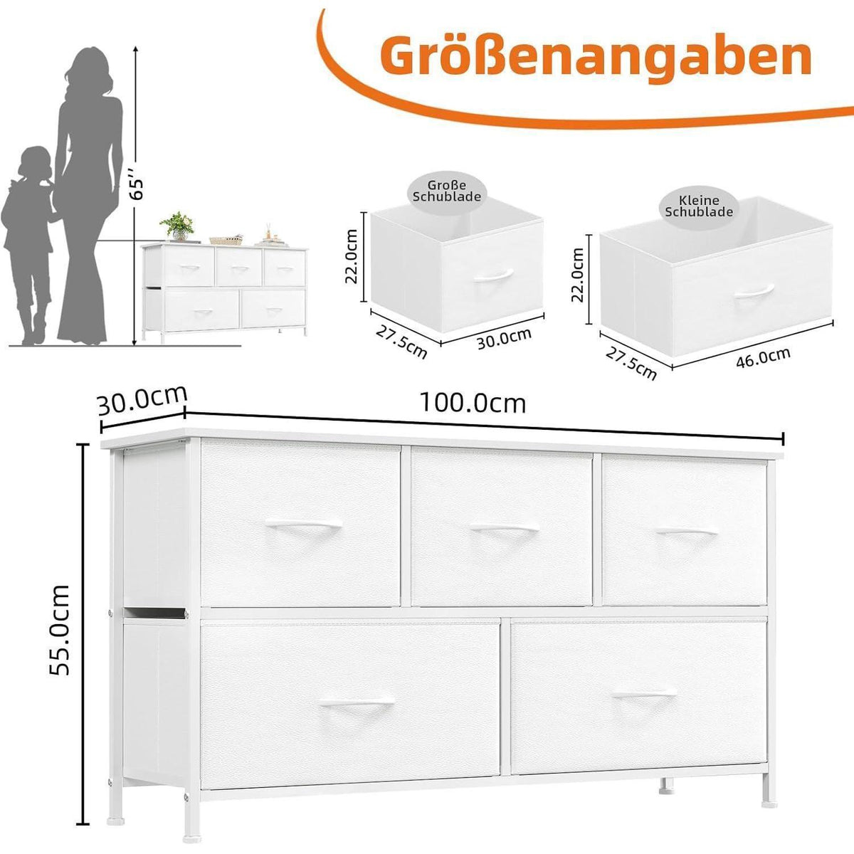 Somdot Stoffkommode mit 5 Schubladen, Weiß