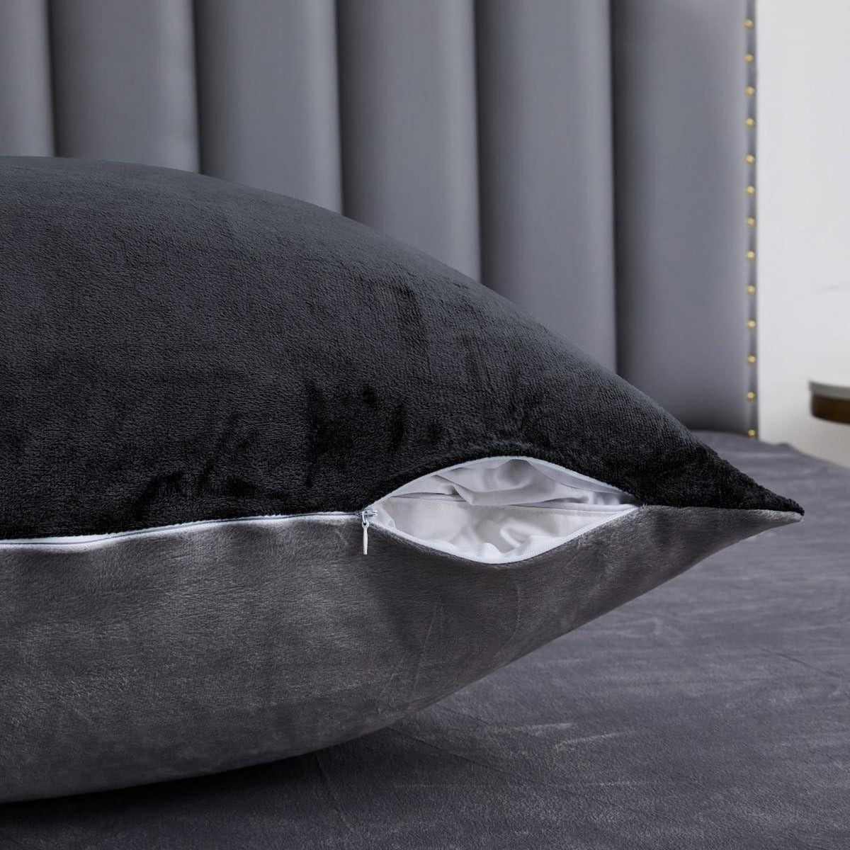 Flauschige Bettwäsche Set 135x200 Schwarz Grau Winter Plüsch